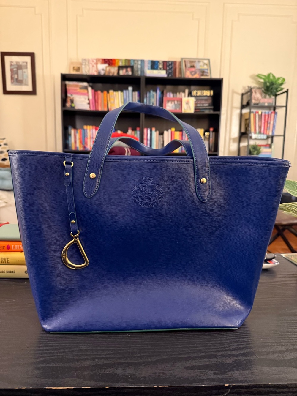 Ralph Lauren Royal Blue Leather Tote with Gold Charm